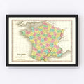 Old Map of France in Departments 1831