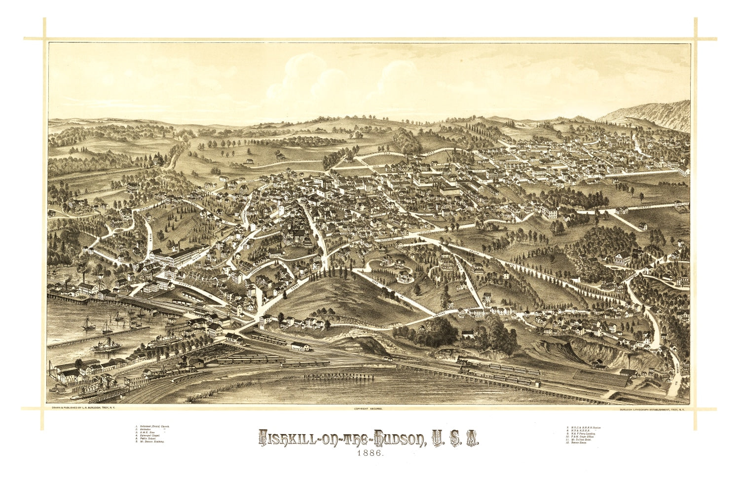 Vintage Map of Fishkill, New York 1886