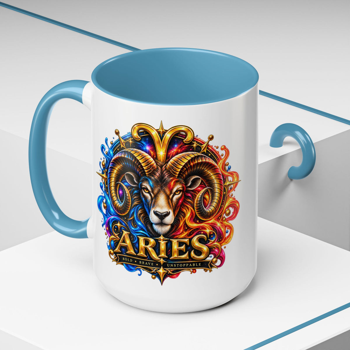 Aries Zodiac Coffee Mug — Colorful Ram Astrology Accent Mug (11/15oz)