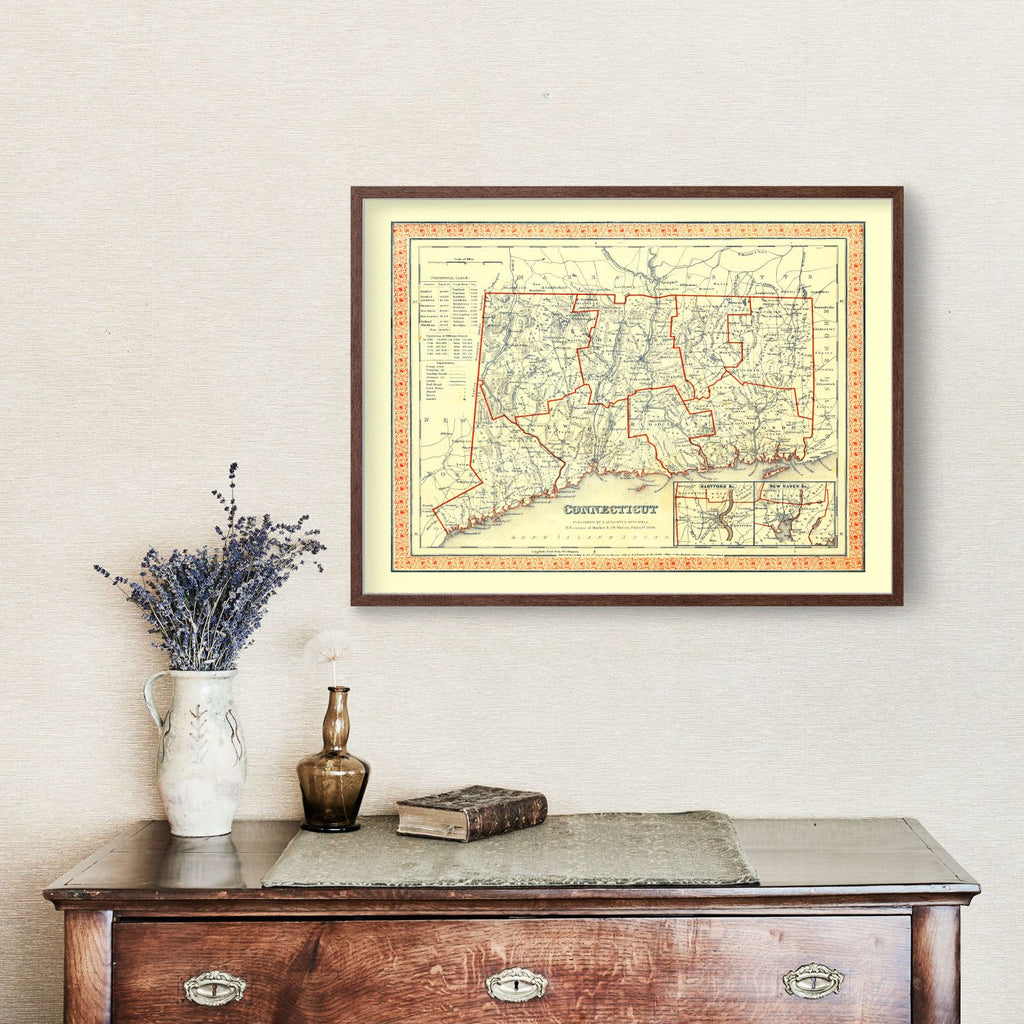 Vintage Map of Connecticut 1846