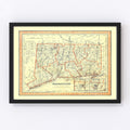Vintage Map of Connecticut 1846