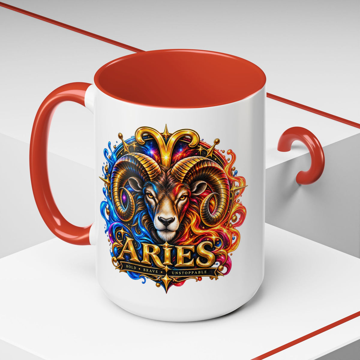 Aries Zodiac Coffee Mug — Colorful Ram Astrology Accent Mug (11/15oz)
