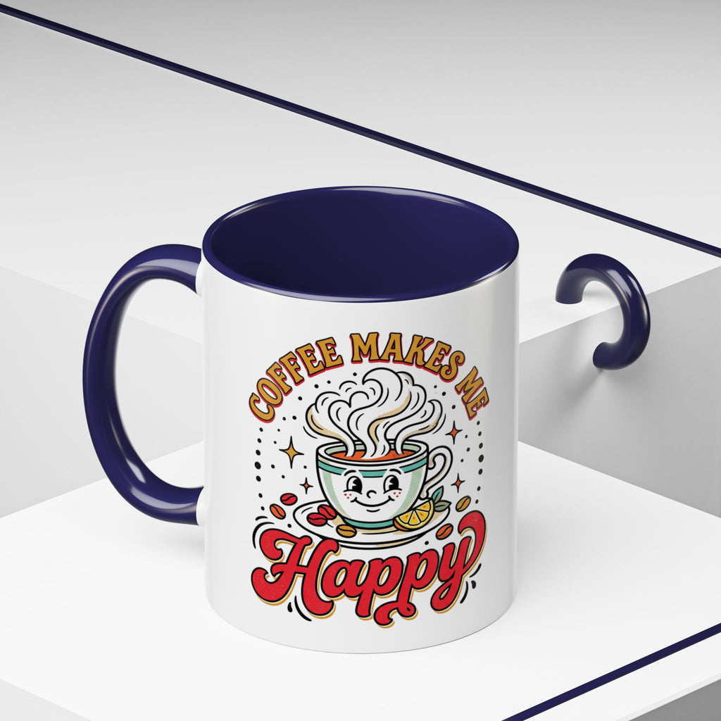 Coffee Mug — "Coffee Makes Me Happy" Cute Retro Accent Mug (11/15oz)