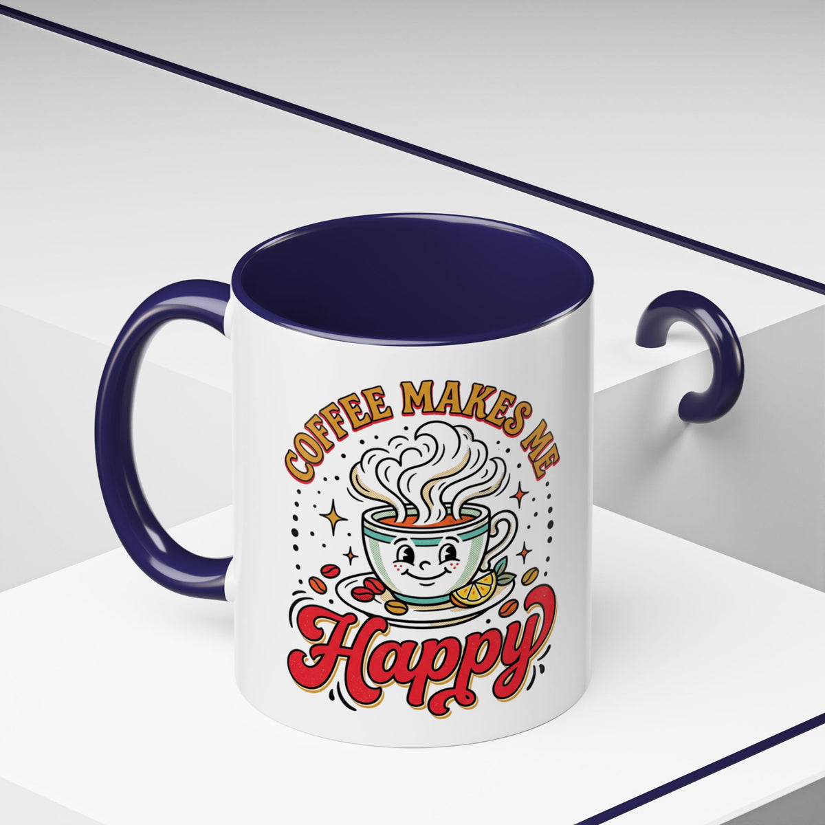 Coffee Mug — "Coffee Makes Me Happy" Cute Retro Accent Mug (11/15oz)