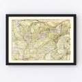 Vintage Railroad Map of United States 1877