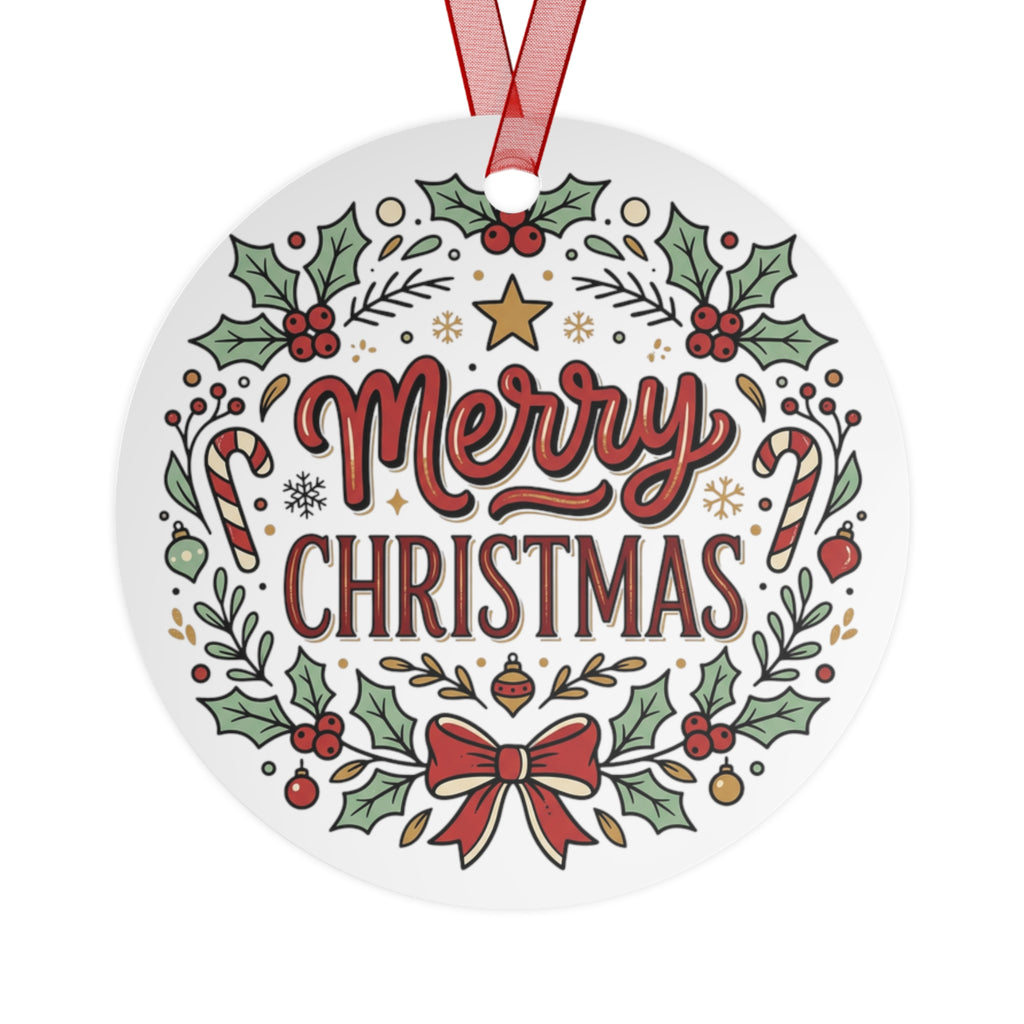 Merry Christmas Metal Ornament — Festive Holiday Tree Decoration