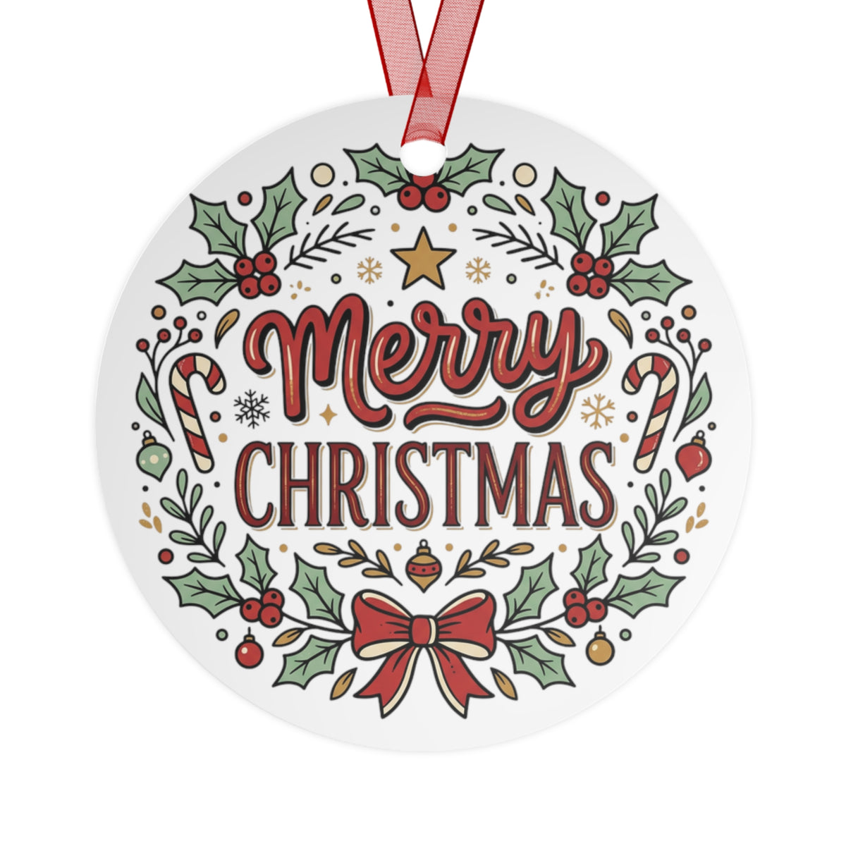 Merry Christmas Metal Ornament — Festive Holiday Tree Decoration