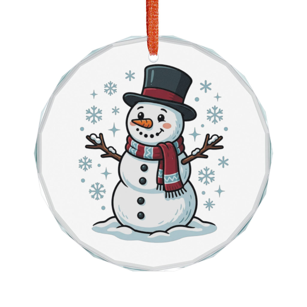 Glass Ornament - Cute Snowman Holiday Ornament with Top Hat & Scarf