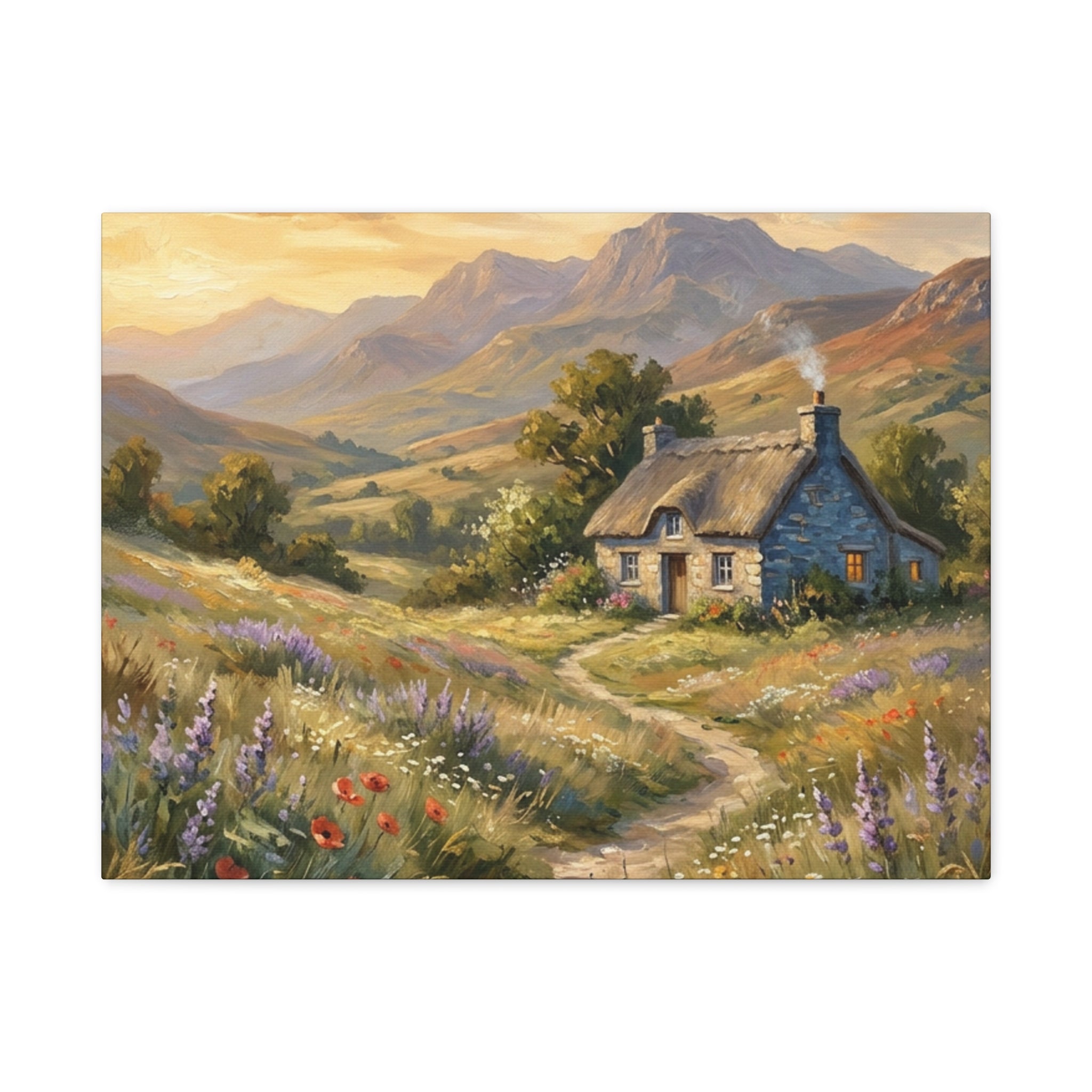 Countryside Cottage Canvas Wall Art — Tranquil Rustic Landscape Print