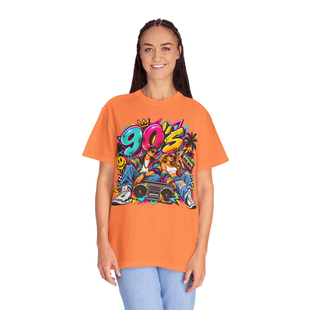 90s Retro Streetwear T-Shirt — Vintage Boombox & Neon Graffiti Design