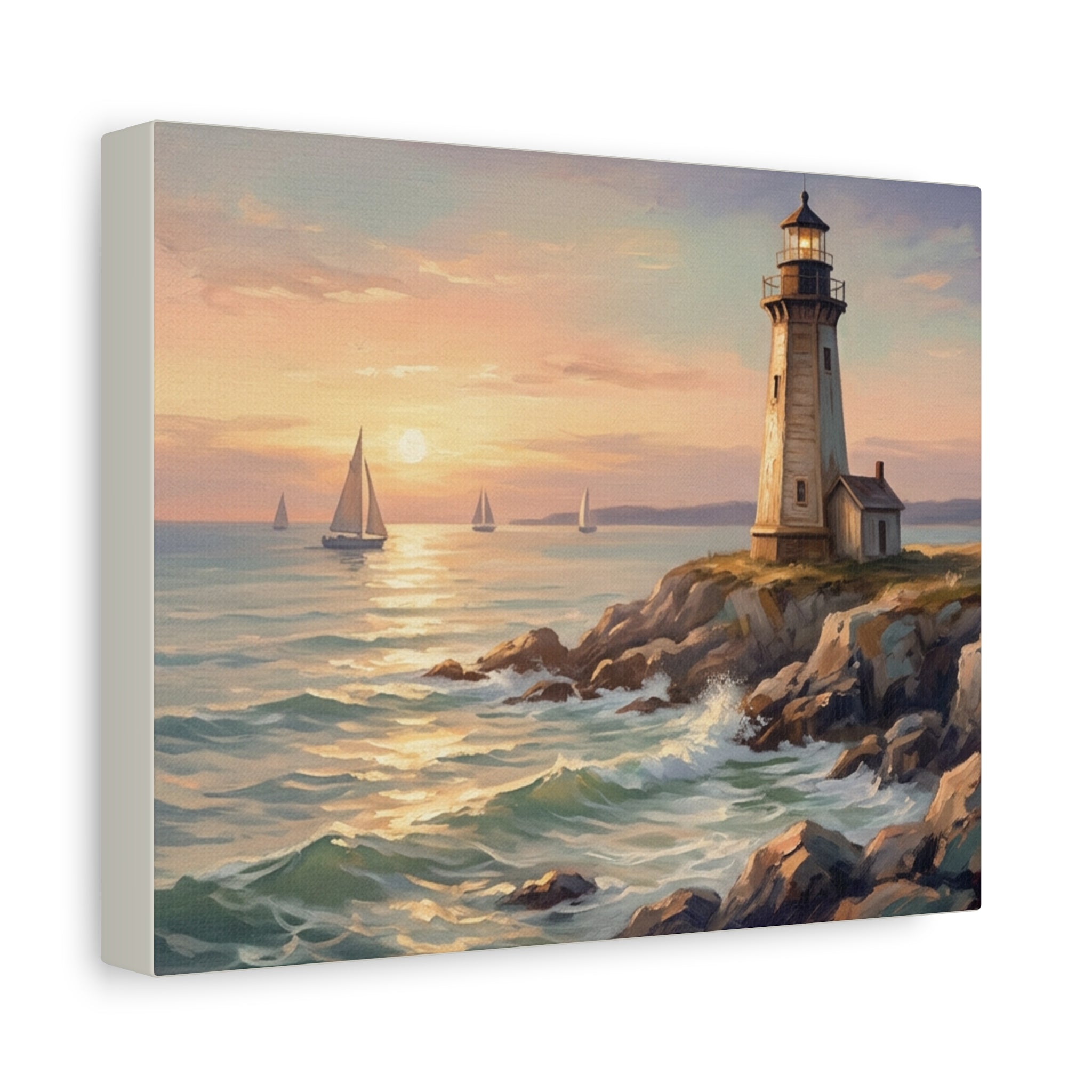 Seaside Lighthouse Sunset Canvas Print