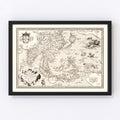 Vintage Map of India, Japan, China & Indonesia 1570