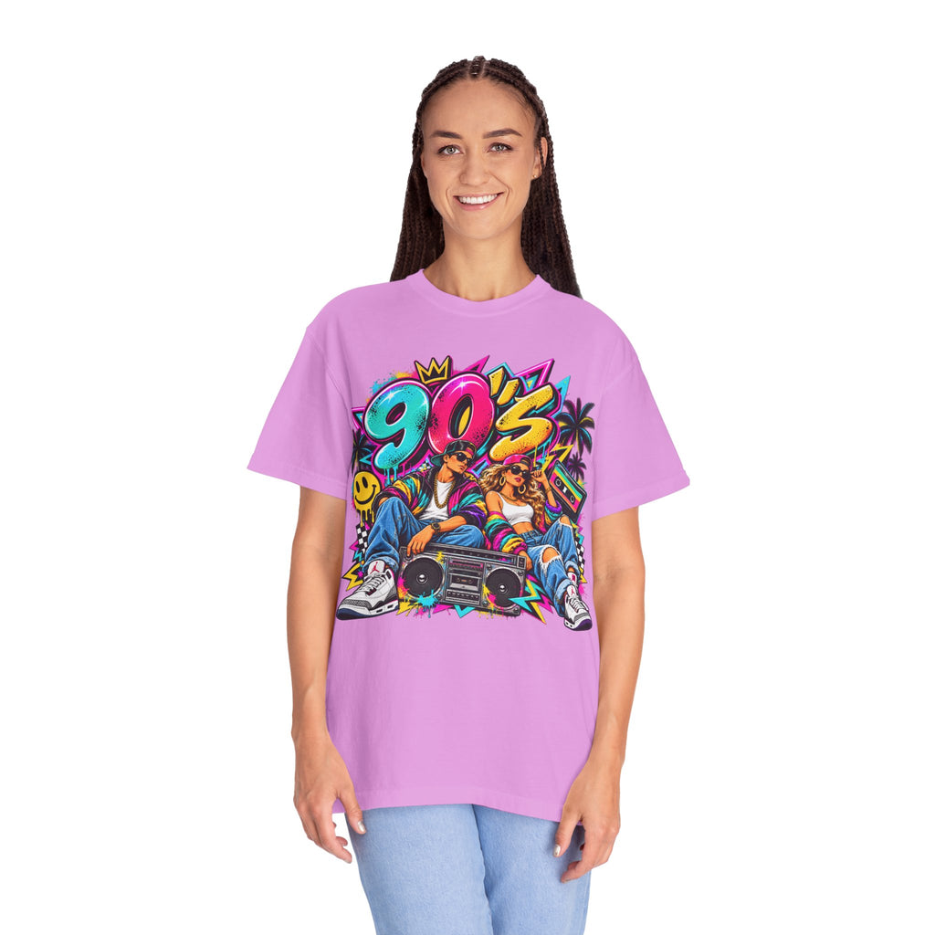 90s Retro Streetwear T-Shirt — Vintage Boombox & Neon Graffiti Design