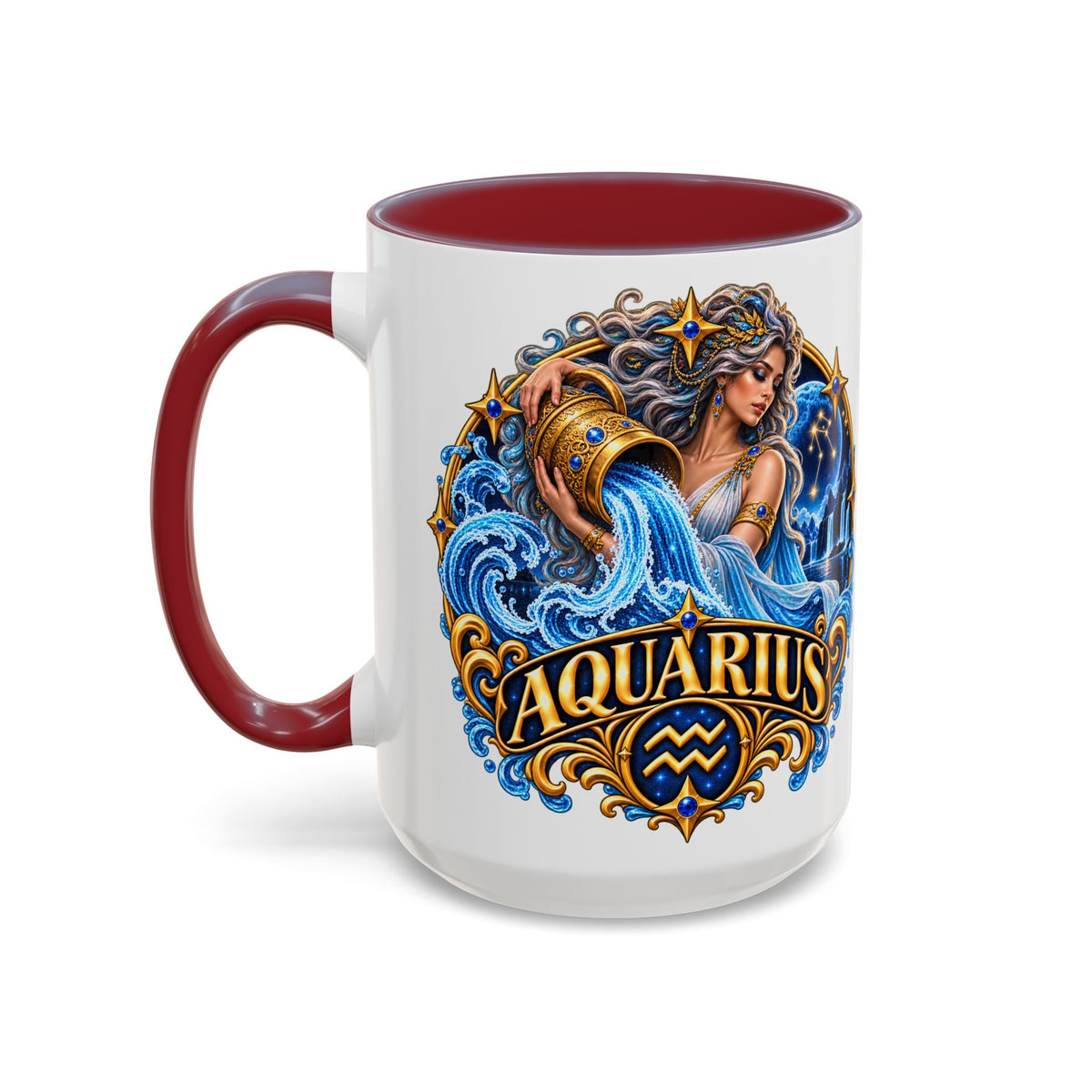 Aquarius Zodiac Coffee Mug — Illustrated Water Bearer Astrology Gift (11/15oz)