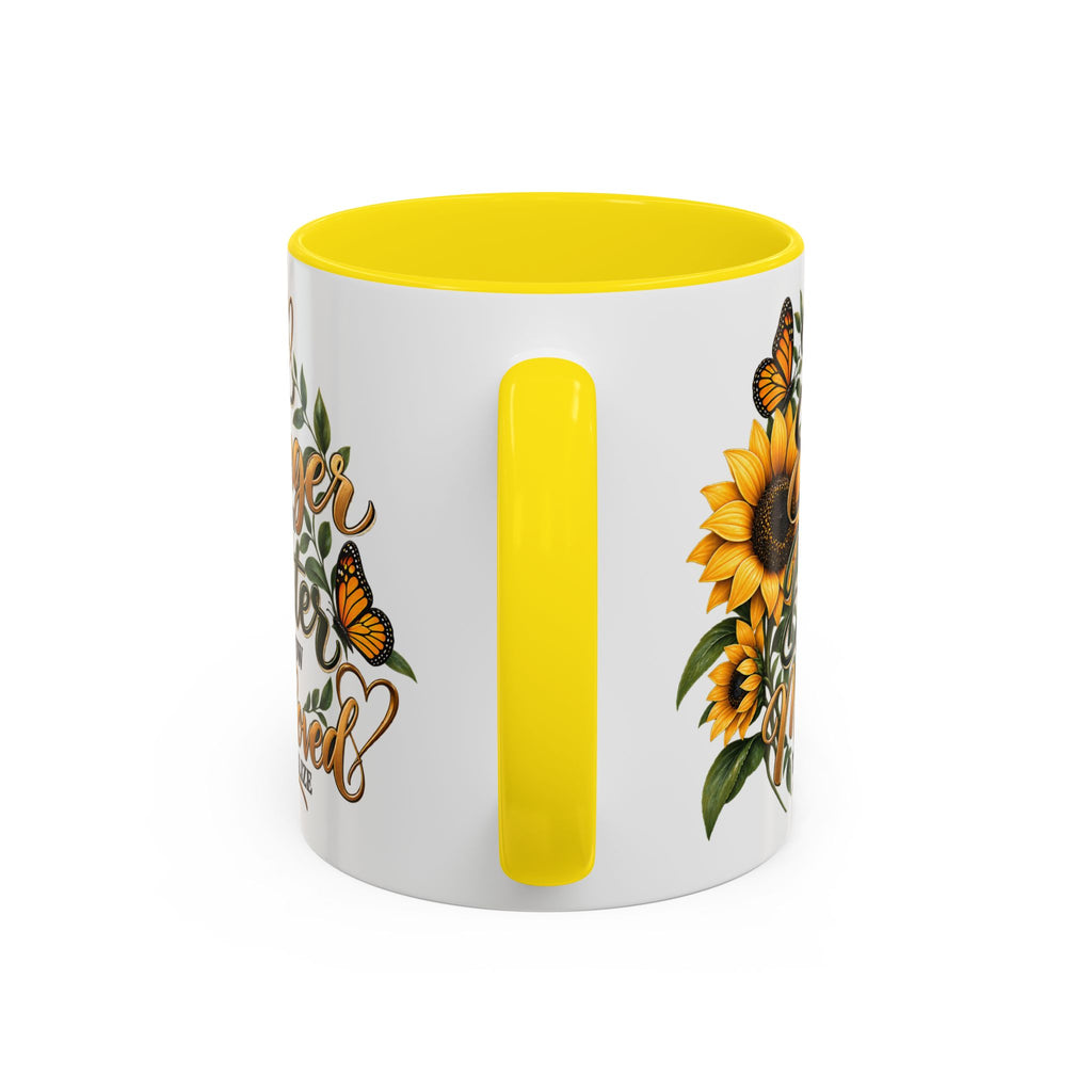 Inspirational Sunflower Coffee Mug — "You Are Stronger, Brighter, More Loved" Accent Mug