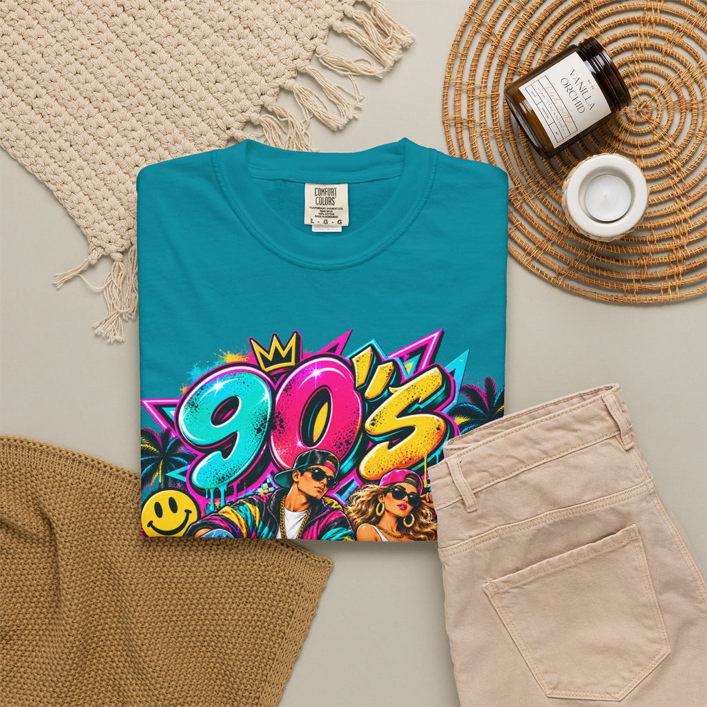 90s Retro Streetwear T-Shirt — Vintage Boombox & Neon Graffiti Design