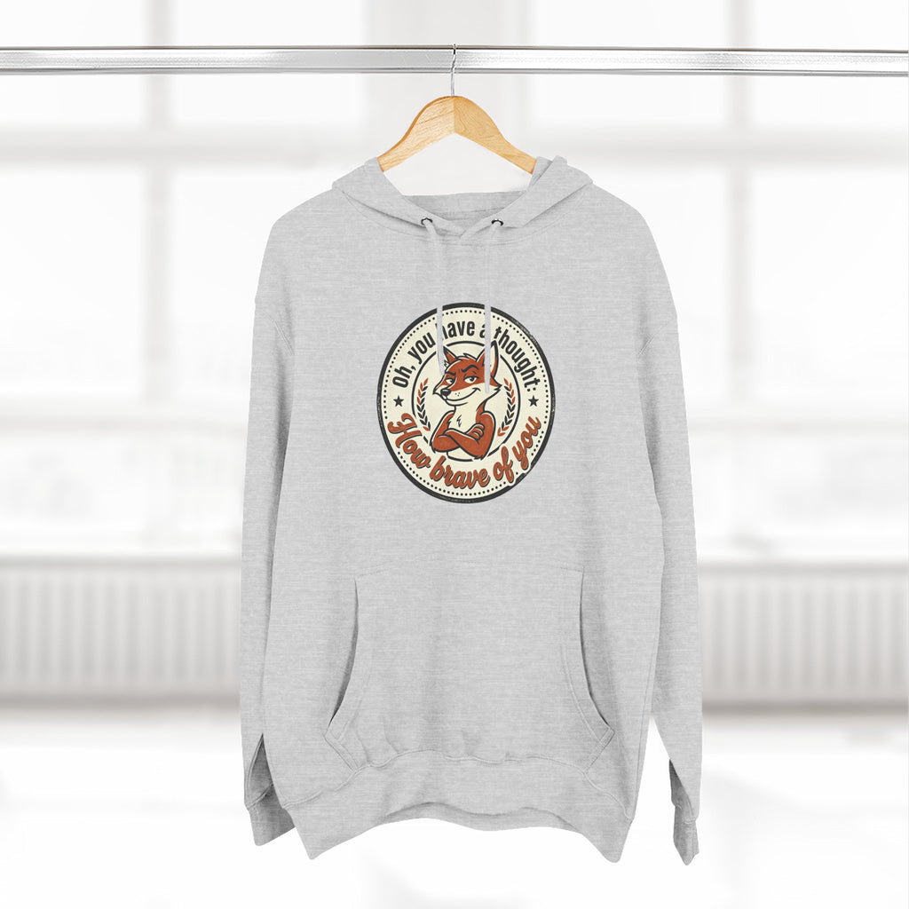 Fox Badge Hoodie — "Be Brave & Kind" Retro Emblem Fleece Hoodie