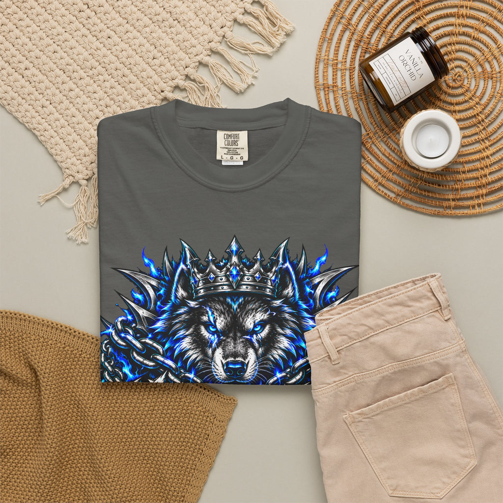 Wolf 'Unstoppable' Graphic Tee — Bold Blue Crowned Wolf Shirt