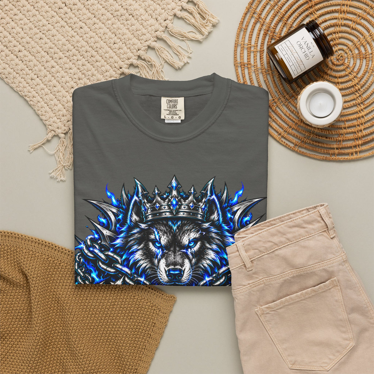 Wolf 'Unstoppable' Graphic Tee — Bold Blue Crowned Wolf Shirt