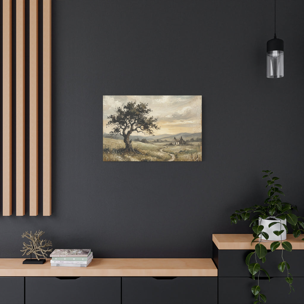 Rustic Countryside Canvas Wall Art — Serene Landscape Matte Stretched Canvas Print