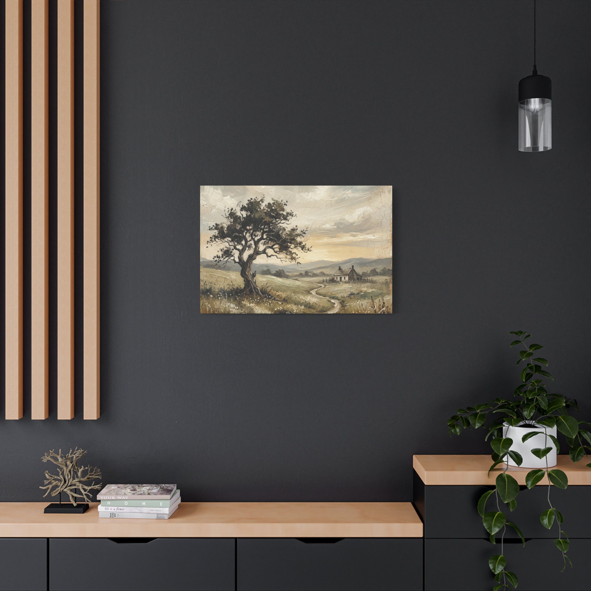 Rustic Countryside Canvas Wall Art — Serene Landscape Matte Stretched Canvas Print