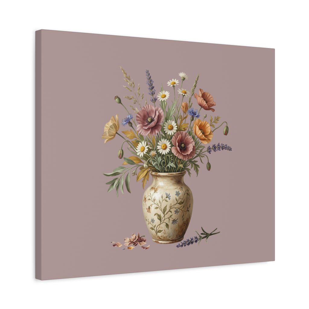 Botanical Vase Floral Canvas Print — Vintage Wildflower Wall Art