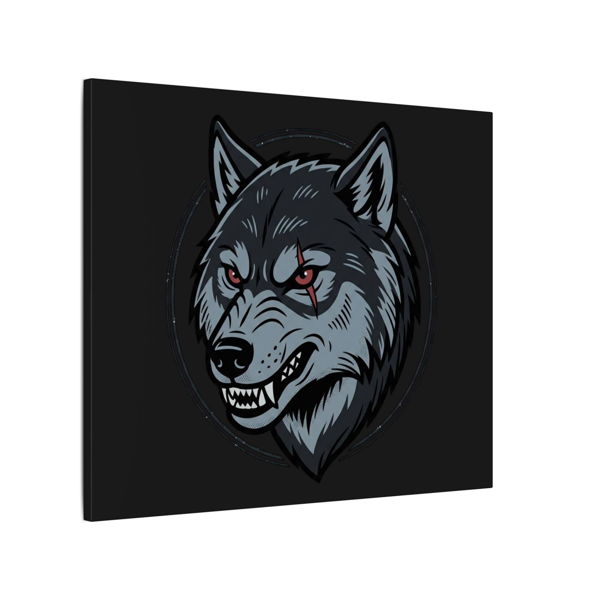 Wolf Head Canvas Wall Art — Fierce Gray Wolf Portrait Matte Stretched