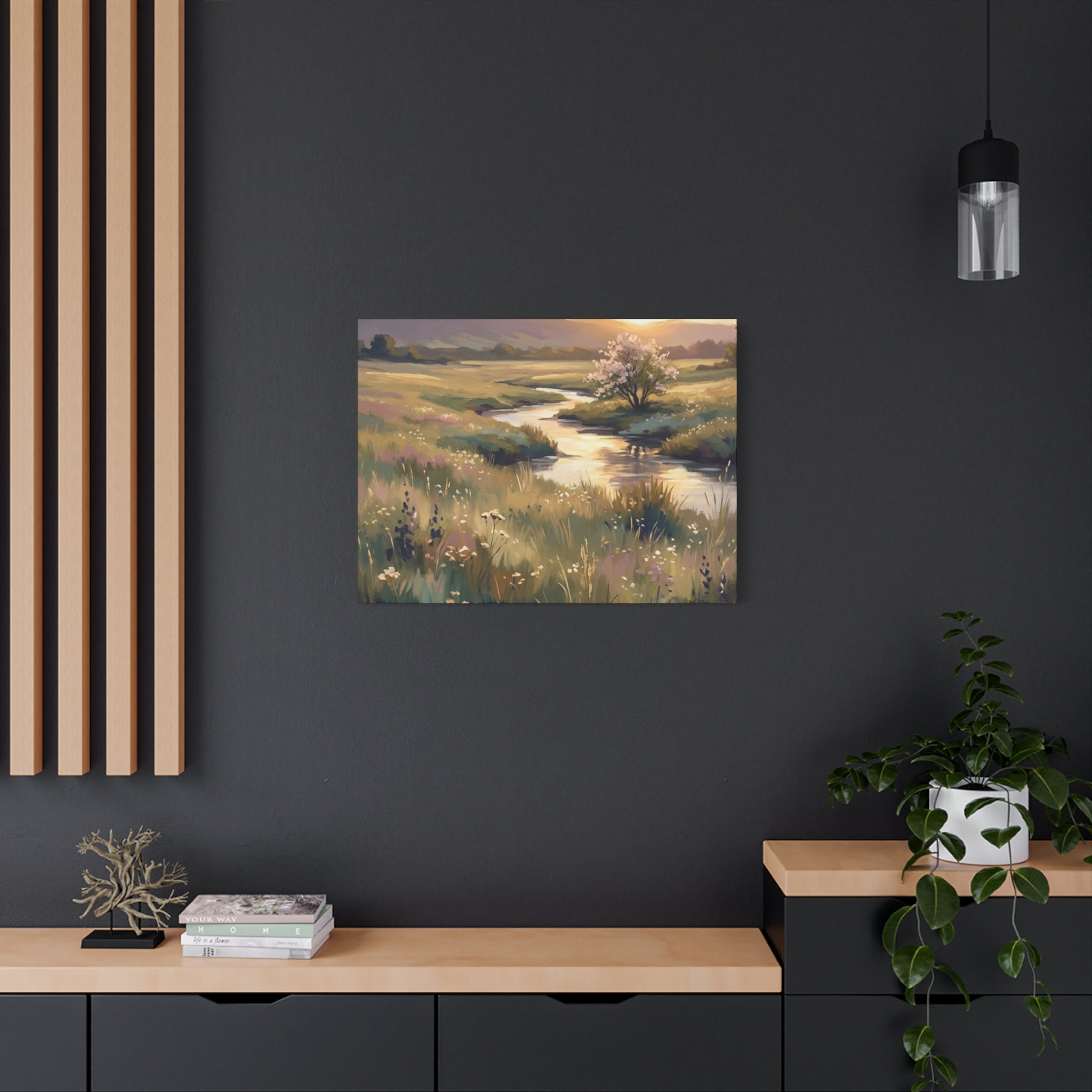 Serene Meadow Stream Matte Canvas Art — Stretched Wall Decor