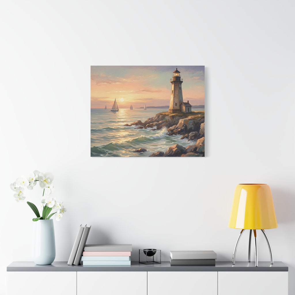 Seaside Lighthouse Sunset Canvas Print