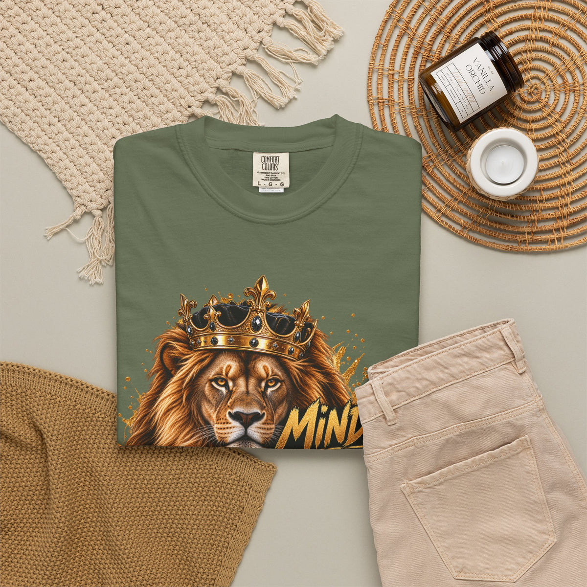 Lion Crown T-Shirt — "Mindset Builds Everything" Motivational Tee