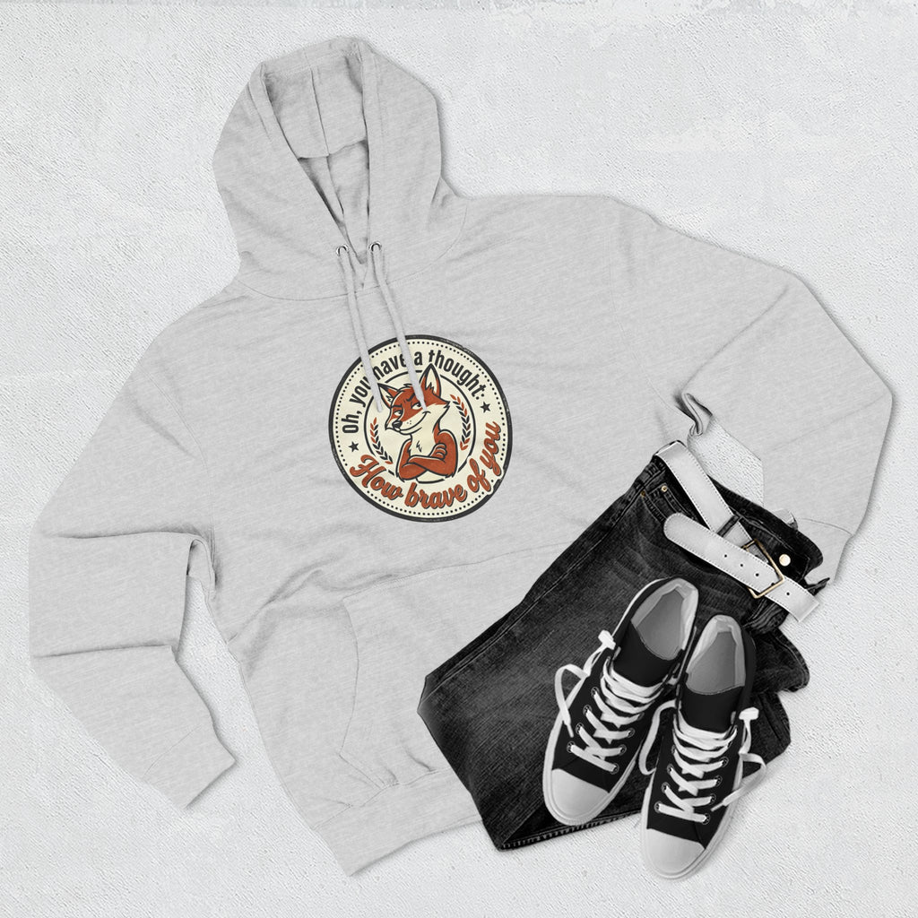 Fox Badge Hoodie — "Be Brave & Kind" Retro Emblem Fleece Hoodie