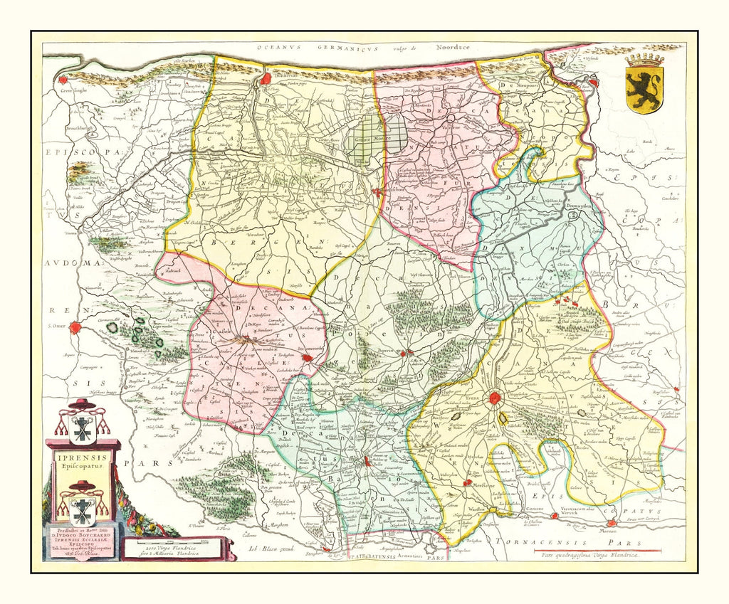 Vintage Map of Ypres, Belgium 1665
