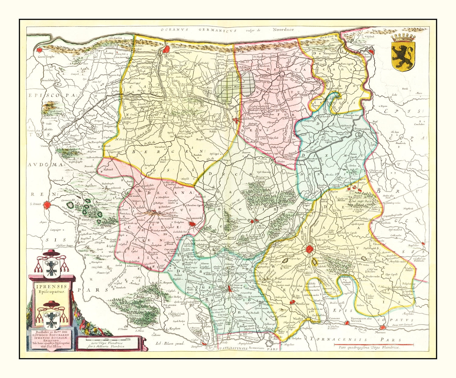 Vintage Map of Ypres, Belgium 1665