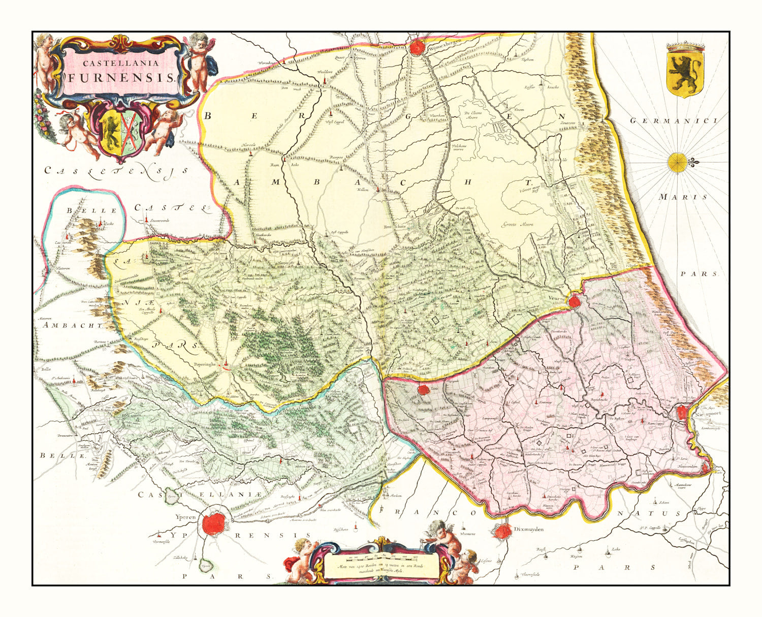 Vintage Map of Veurne, Belgium 1665