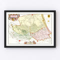 Vintage Map of Veurne, Belgium 1665