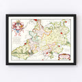 Vintage Map of Ghent Region, Belgium 1665