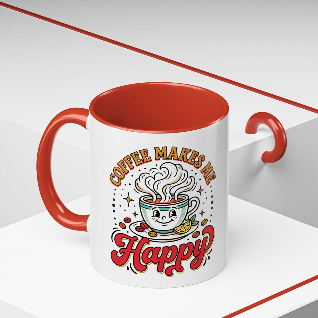 Coffee Mug — "Coffee Makes Me Happy" Cute Retro Accent Mug (11/15oz)