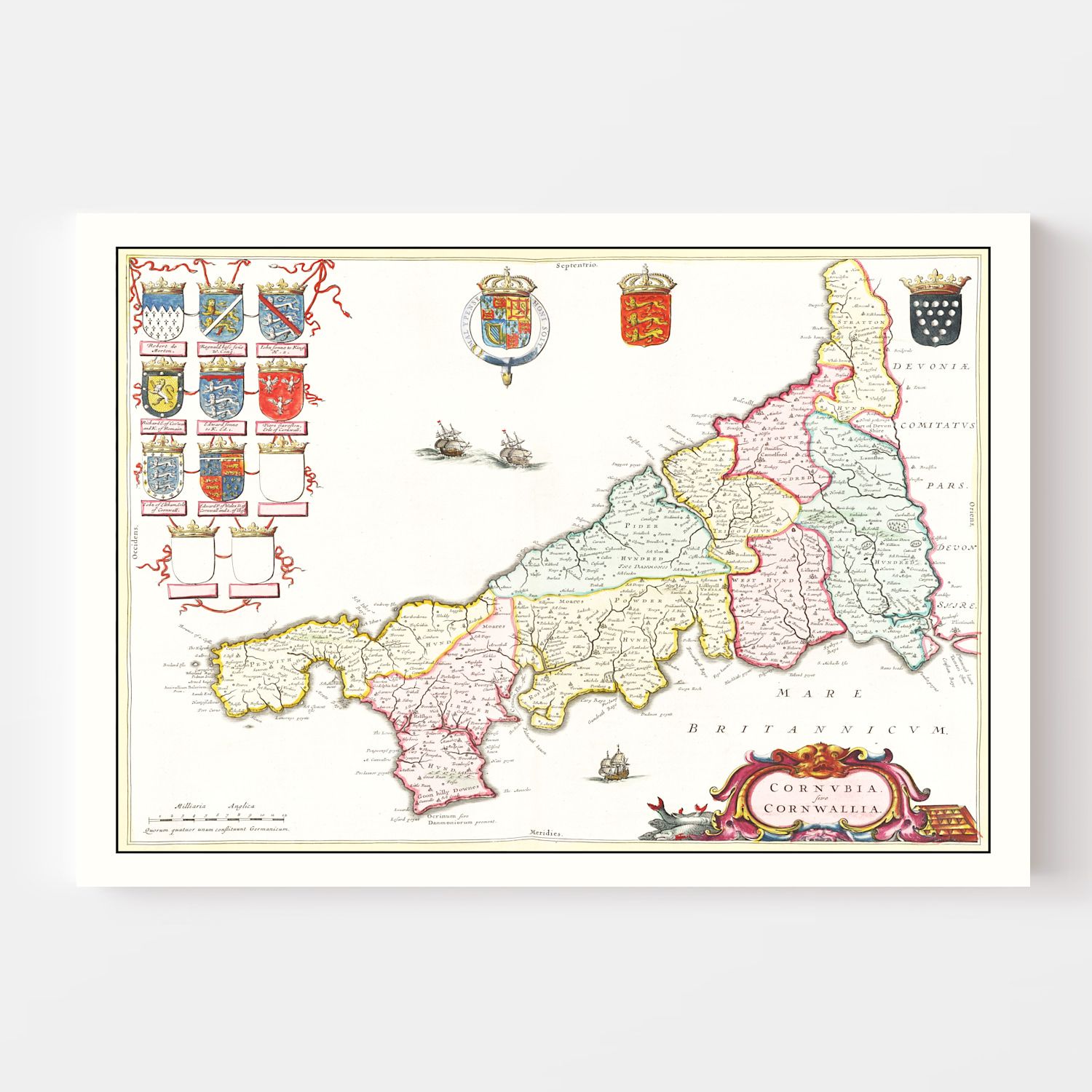 Vintage Map of Cornwall 1665