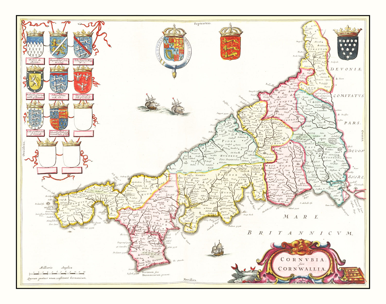 Vintage Map of Cornwall 1665