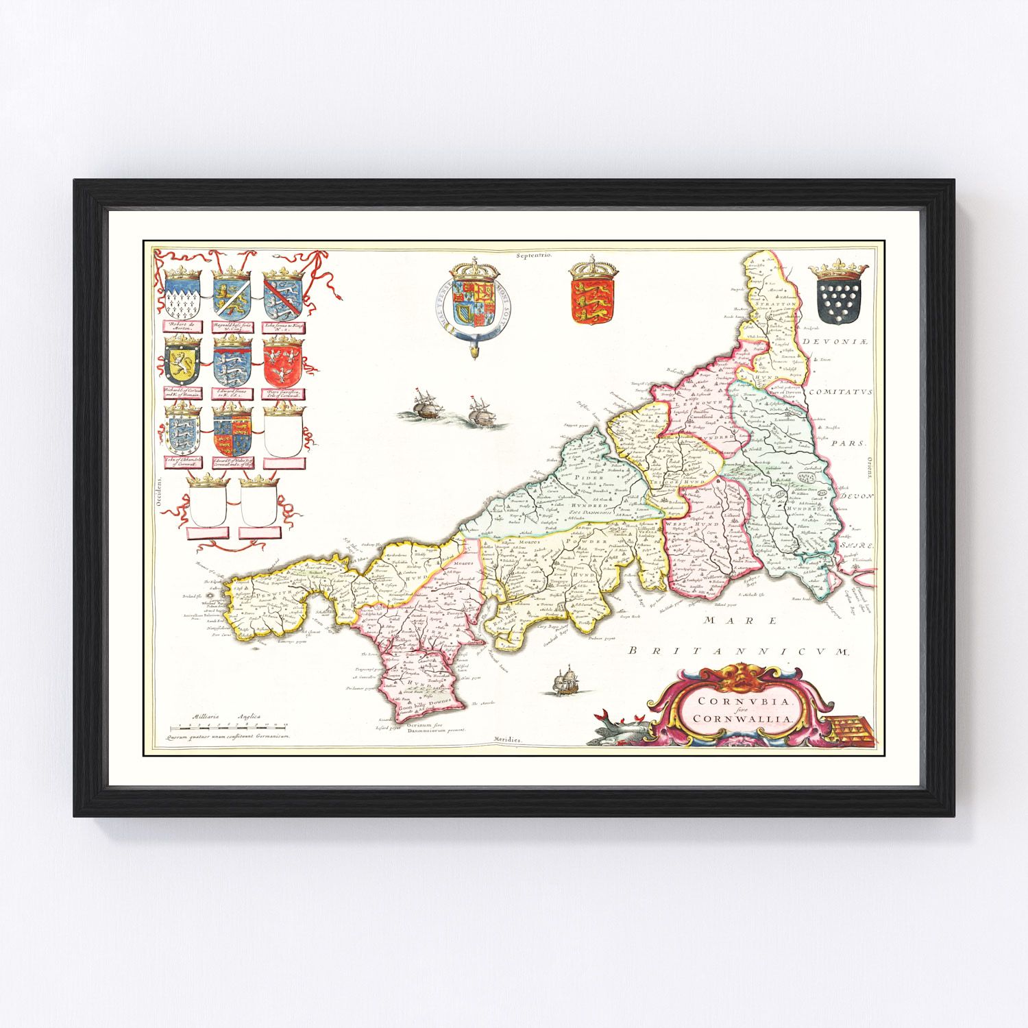 Vintage Map of Cornwall 1665