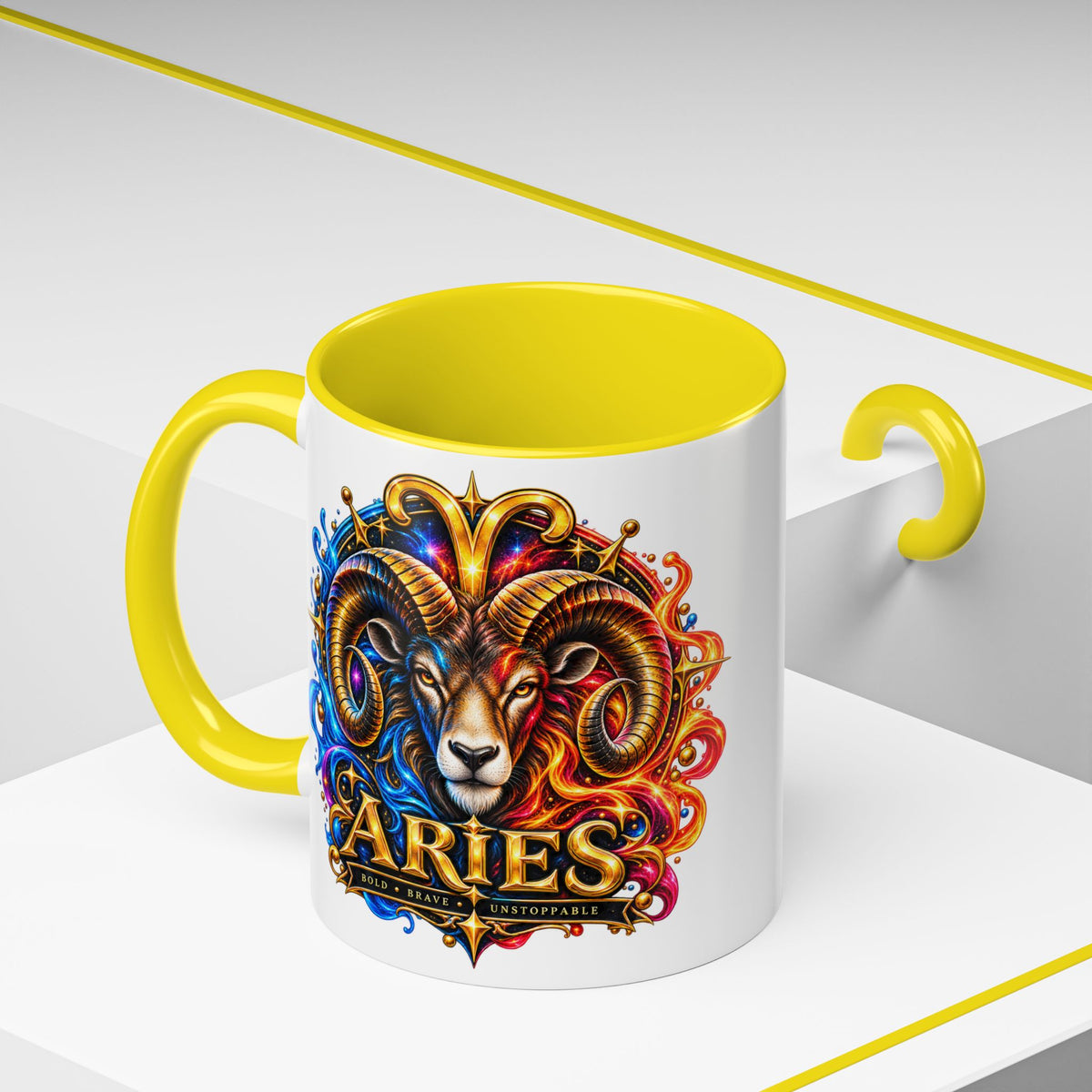 Aries Zodiac Coffee Mug — Colorful Ram Astrology Accent Mug (11/15oz)