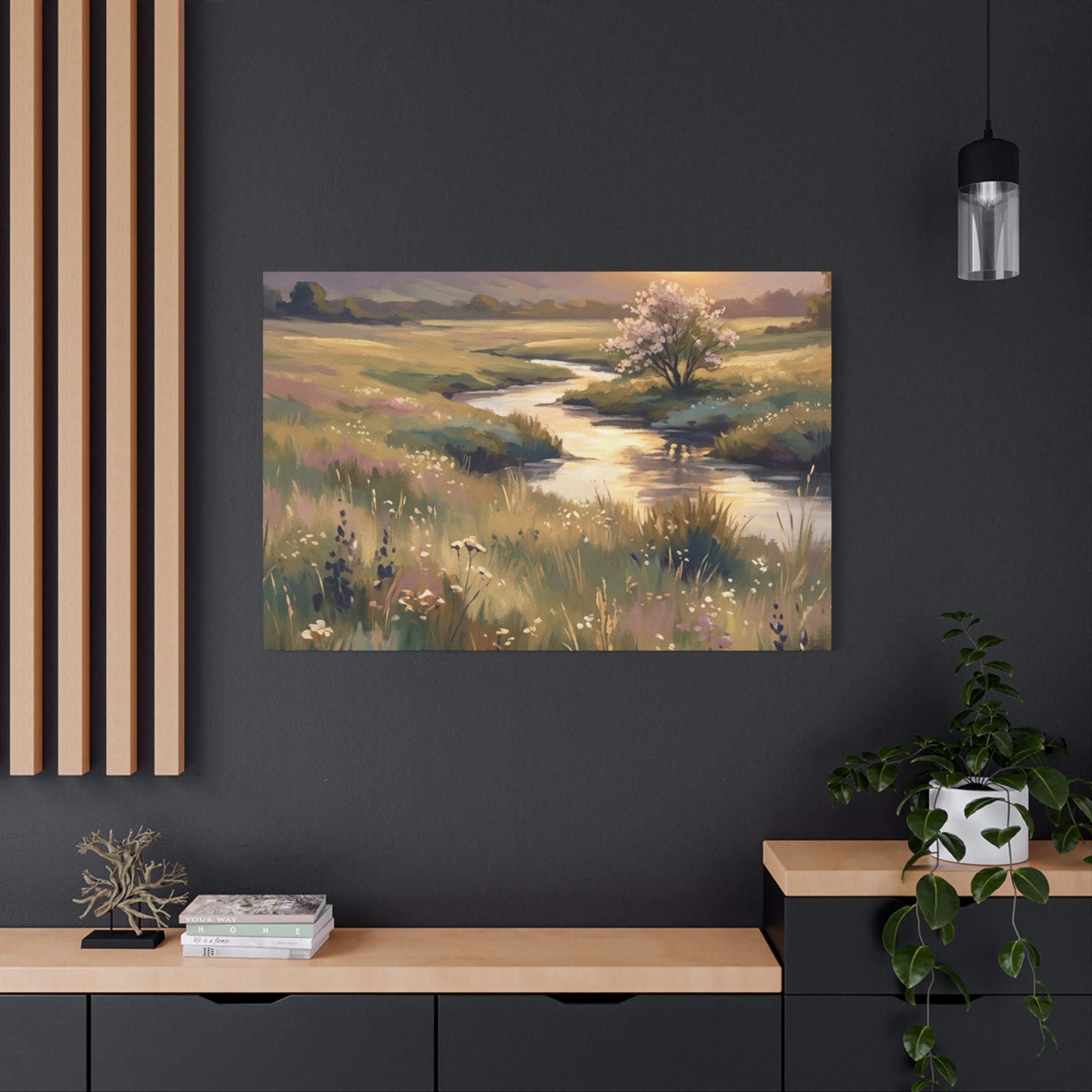 Serene Meadow Stream Matte Canvas Art — Stretched Wall Decor