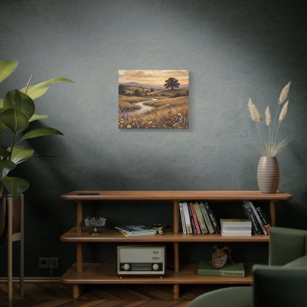 Golden Meadow River Canvas Wall Art — Stretched Matte Print