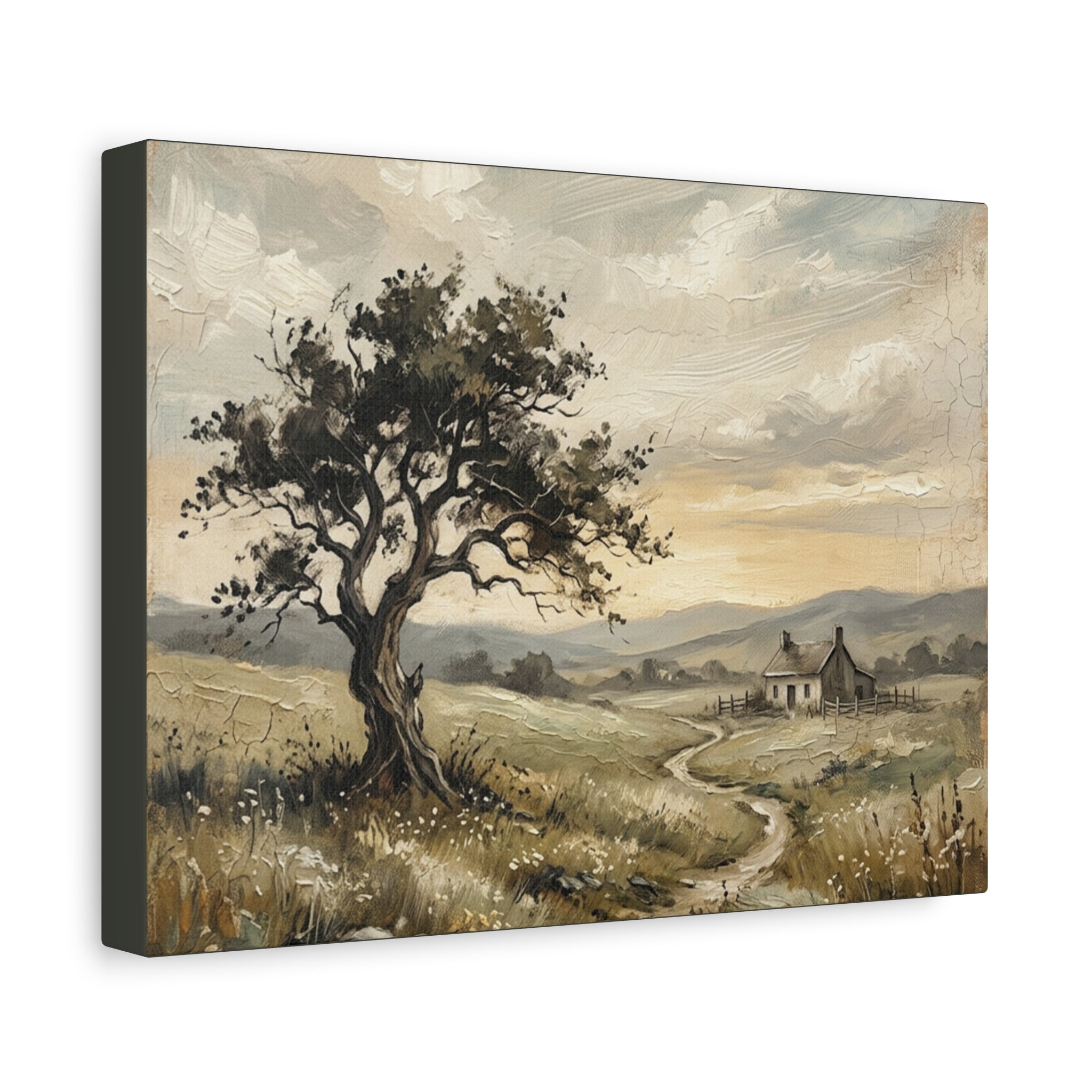 Rustic Countryside Canvas Wall Art — Serene Landscape Matte Stretched Canvas Print