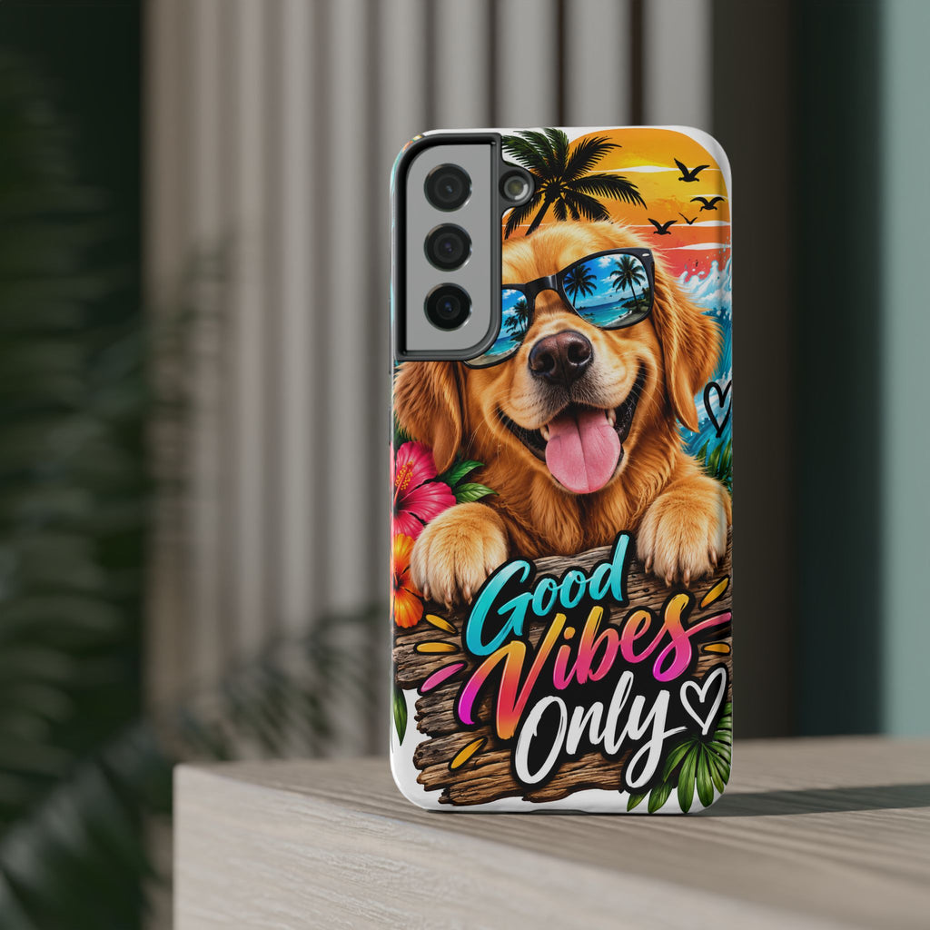 Phone Case — 'Good Vibes Only' Tropical Dog Impact-Resistant Case