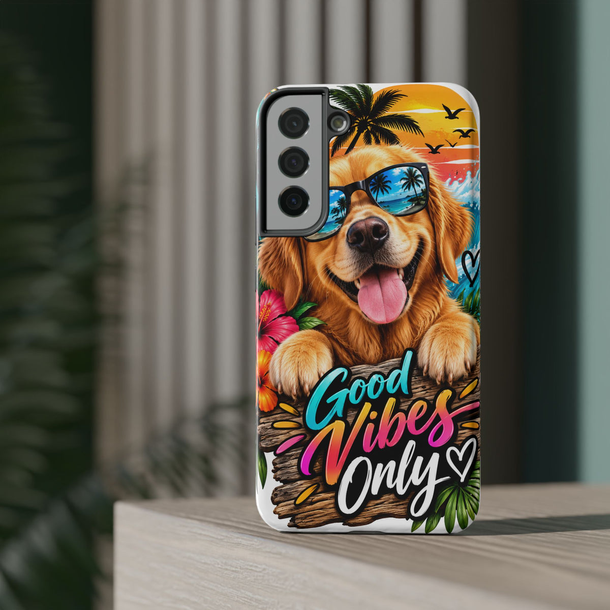Phone Case — 'Good Vibes Only' Tropical Dog Impact-Resistant Case