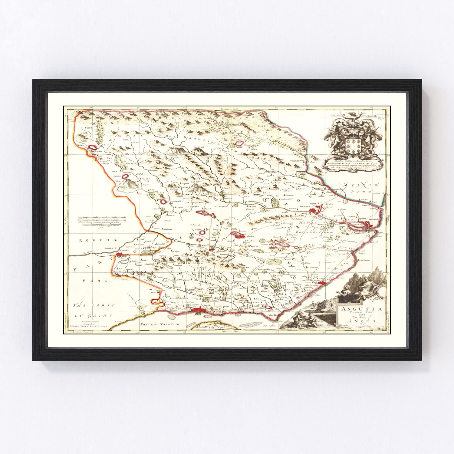 Vintage Map of Angus, Scotland 1665