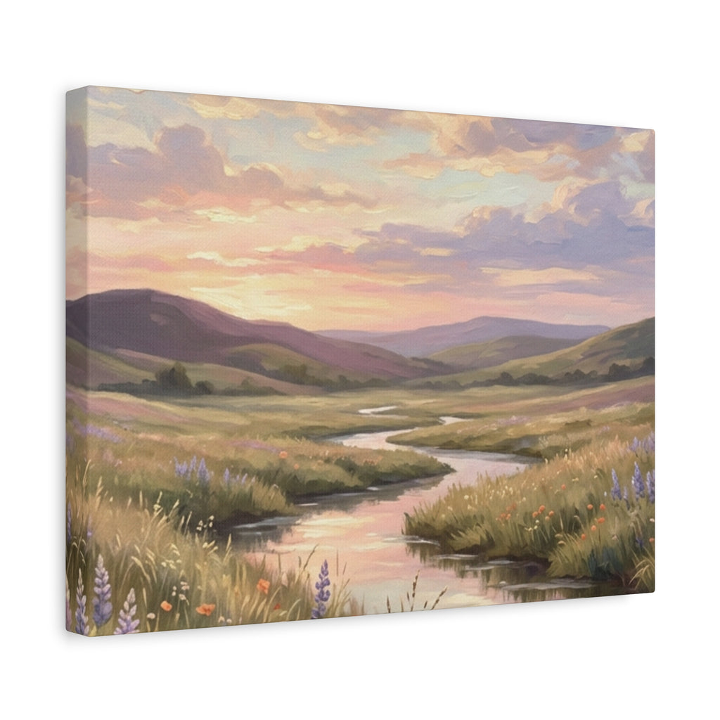 Sunset Meadow Canvas Wall Art - Stretched Matte Landscape Print