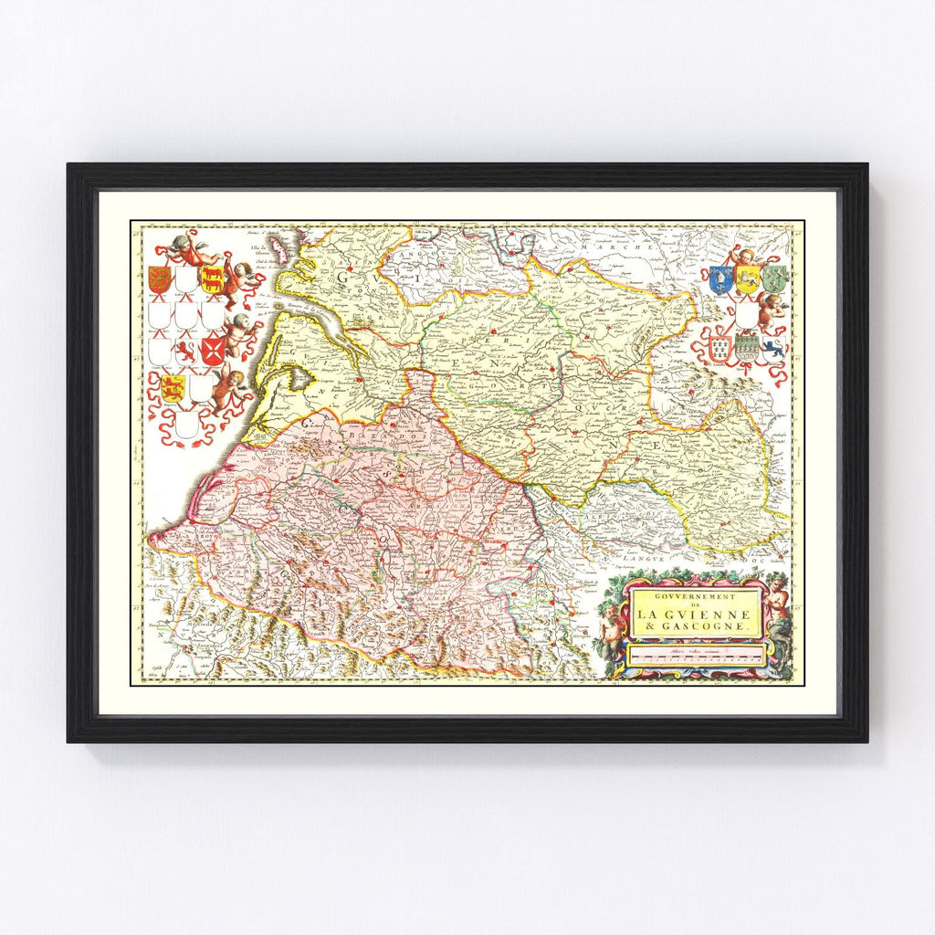 Vintage Map of Gascony, France 1665