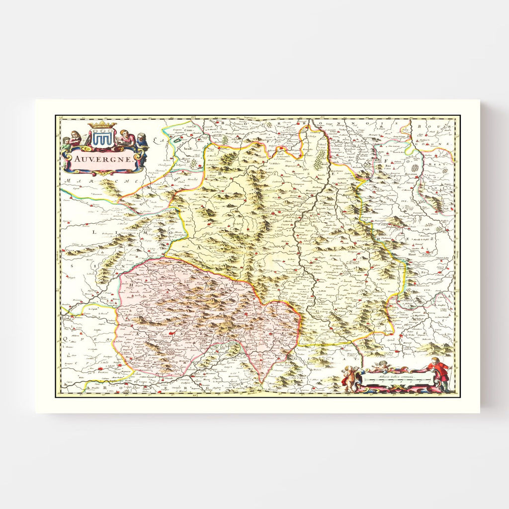 Vintage Map of Auvergne, France 1665